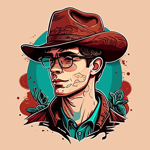 Young man with glasses and cowboy hat doodle vector ilustration