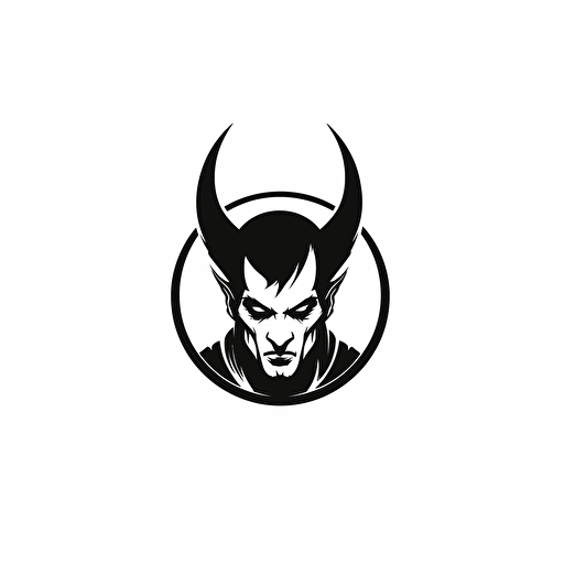 satanas, looking at the camera, minimal, outline strokes only, black and white, logo, vector, white background