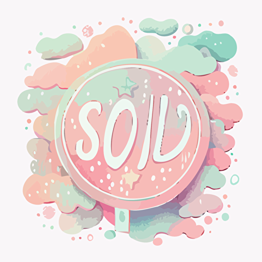 soft illustration, vector image, sign that says SOLD, pastel colors