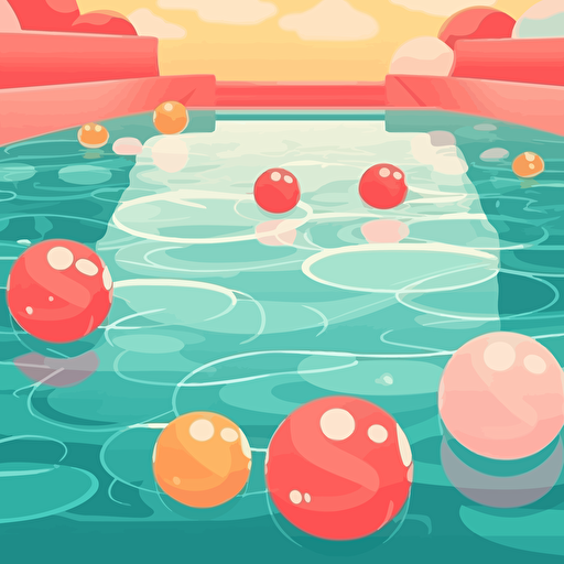 an illustration of pool water covering the bottom of the background, a pool float is floating on the water, it's sunny outside, the background color should be light, it should be in vector style artwork, it should be cute and fun feeling