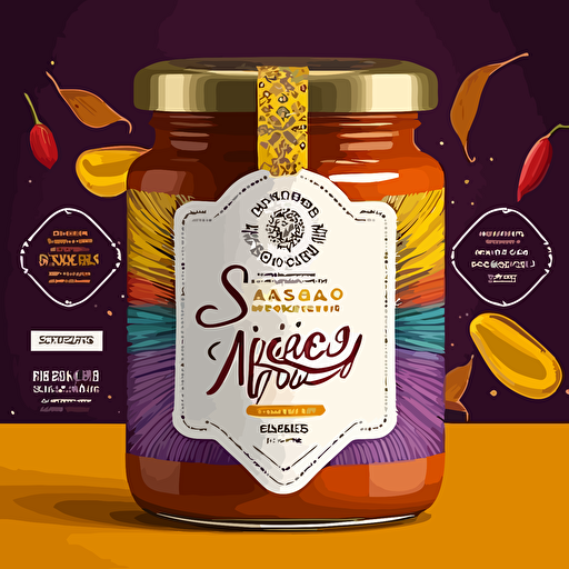 spanish sauce and mixer brand, mockup, 12 ounce jar, label creation, vector based images, mortar and pestal, bright and vibrant