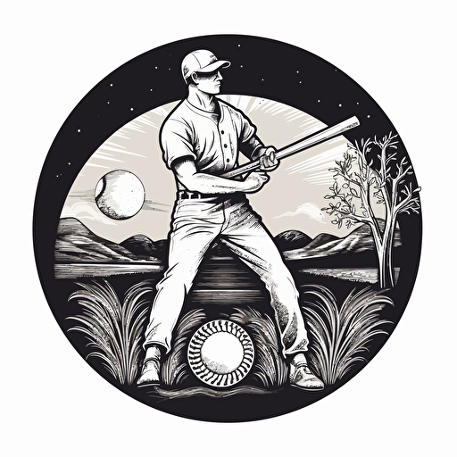 Logo vector black and white baseball farm, vector illustration