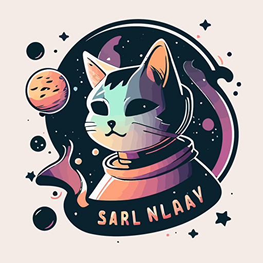 simple, vector, vector logo, emblem, fashionable cats in space, pastel, simple, cartoon, 2d