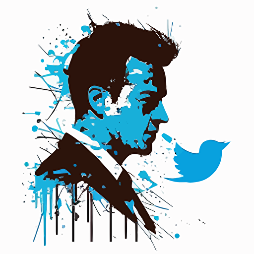 the twitter bird that looks like elon musk, minimalistic vector art, white background, twitter blue color scheme