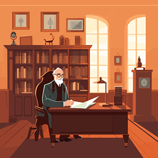 flat vector illustration of an old notary public office with a man signing a contract