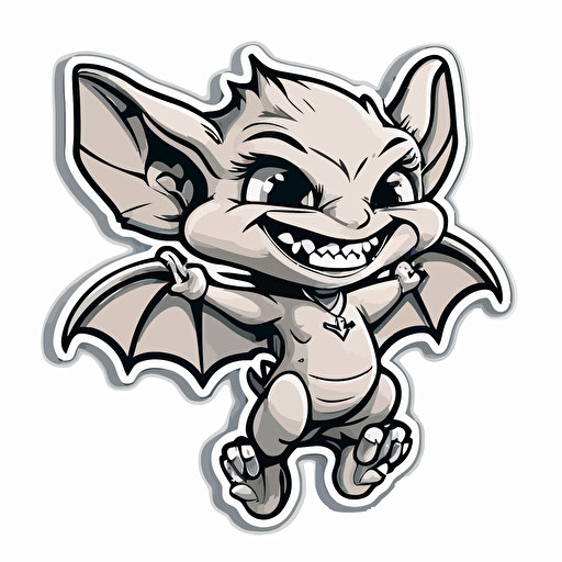 sticker, super cute gargoyle, happy, cartoon, contour vector, white background