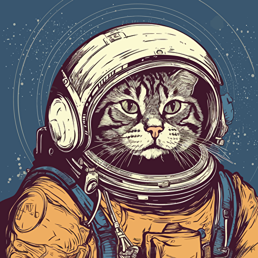 Astronaut cat, comic book style, vector art,