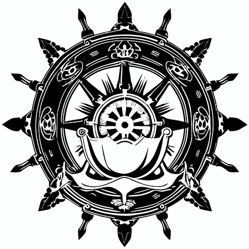 ship helm, symbol, svg, vector art, black and white, transparent background