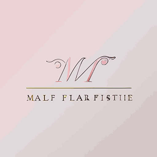 Beautiful and feminine logo for a law firm called "MF" with capital letters cursive, very professional logo, simple clean logo, white background, single-line balance logo, vector logo, pink gold colour