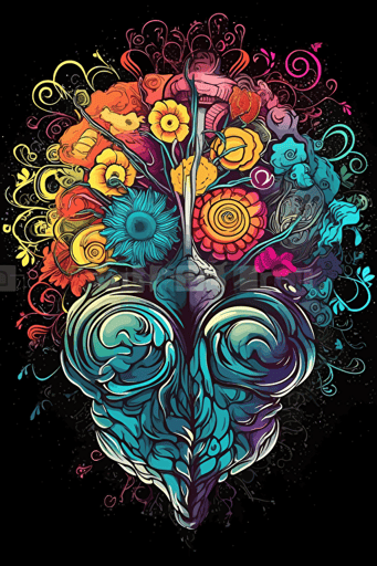 neurobiology of love art design, vector art, rainbow colors,