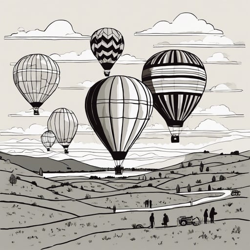 Hot air balloons rising at dawn