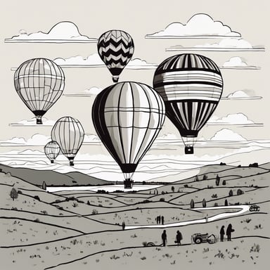 Hot air balloons rising at dawn