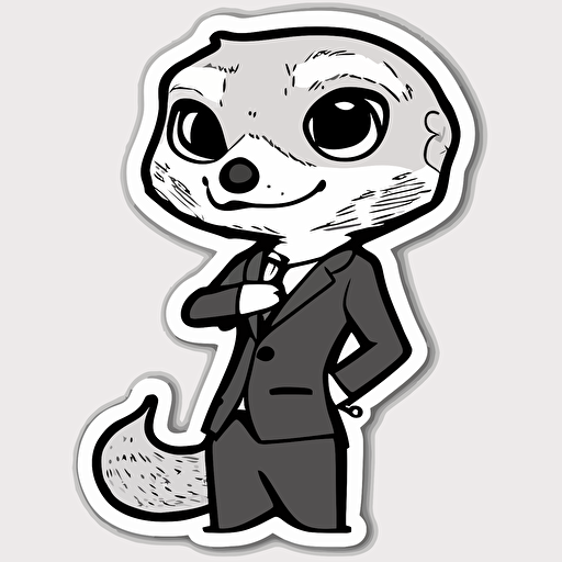 sticker, Meerkat with a Suit, kawaii, contour, vector, white