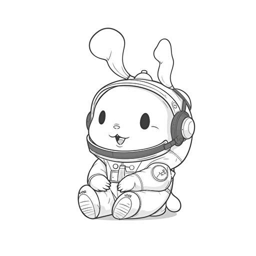 rabbit in an astronaut uniform minimalistic professional logo lineart smiling happy chibi anime vector illustration black and white 2d