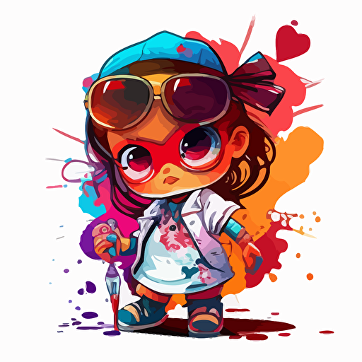 a very cute baby girl wearing very big sunglasses dressed up as a nurse, as a cartoon type, as a vector, white background, bright graffiti colors