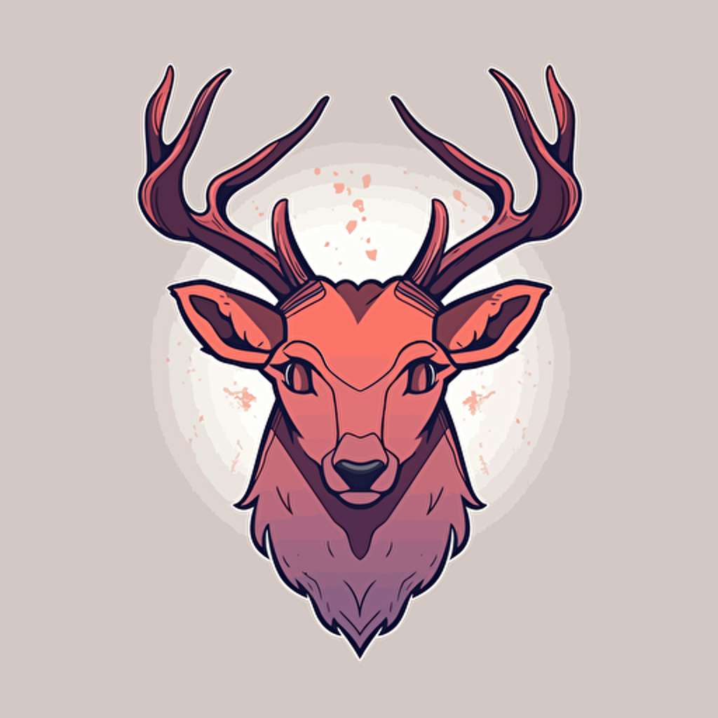 logo style vector of a deer big antlers, front on face only,