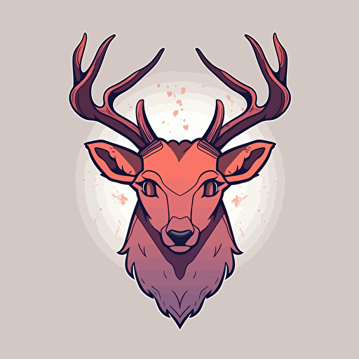 logo style vector of a deer big antlers, front on face only,