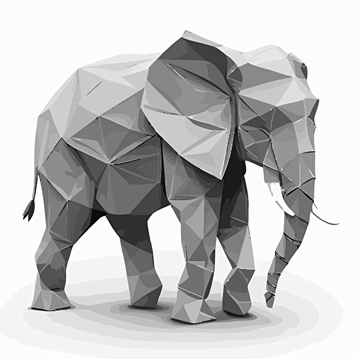 high quality sticker, vector, transparent background, origami elephant, greyscale