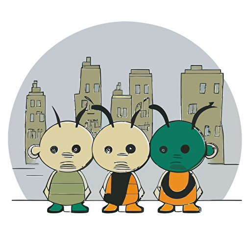 three pixies in the bad part of the city, vector logo, vector art, emblem, simple cartoon, 2d, no text, white background