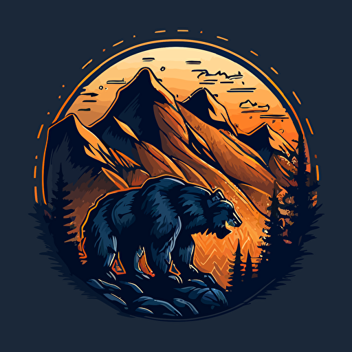 A_ coin_ emblem_ logo_ for_ a_ angry_ bear::Mountains in the background, code style, color, vector, ar 5:3