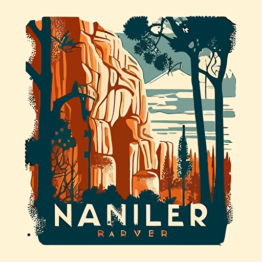 vector image clean bright WPA style national park art poster of Bandelier national monument in New Mexico