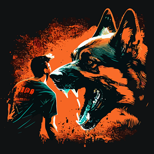 aggressive german shepherd and malinois about to bite someone, vector, hyper detail