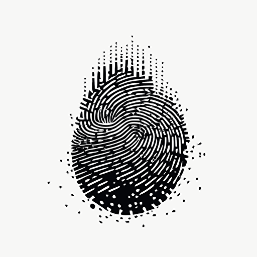 a futuristic pixel simple iconic logo of a fingerprint made of circuitry, black vector on white background.