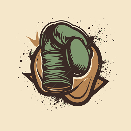 a vector logo with a boxing glove, natural tones, brown or green, vector art, 2d