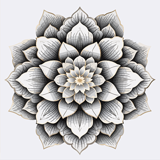 a black and white drawing of a flower, a detailed drawing, inspired by Tawaraya Sōtatsu, shutterstock, art deco, silver and muted colors, vector illustration, colorful mandala, car, 2 0 5 6 x 2 0 5 6, on a gray background, cartoon style illustration, pearl, cotton, pentagon, organic ornament, gong, without text