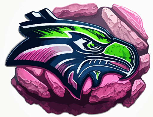 Seahawks Logo, NFL, pink tourmaline gemstone, vector art, rock art, wide shot angle, vector logo style