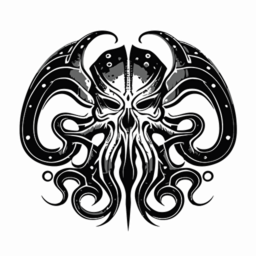 Retro futuristic iconic logo of viking octopus, black vector, on white background