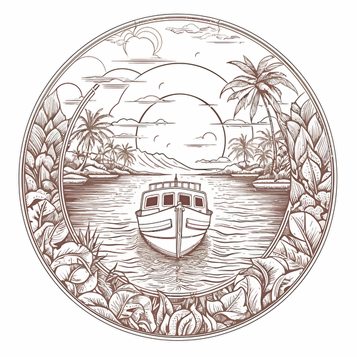 vector contour silhouette outline of boat with paradise inside
