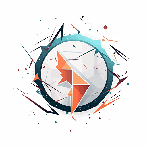 a thunderbolt over geometric sphere drawing, in the style of rtx on, geodesic structures, insignia, white background, flat vector