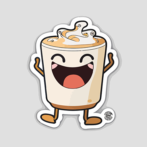 Latte, Sticker, Excited, Warm Colors, Pixar, Contour, Vector, White Background, Detailed