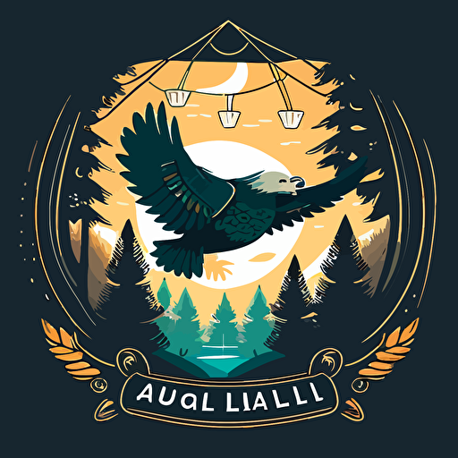 vector logo with an eagle carrying a hammock with boreal trees