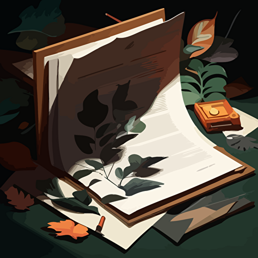 illustration of portfolio with some paper showing. vector, moody, contrasting shadows.