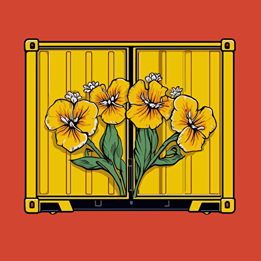 primrose flower, shipping container, self-storage, vector logo