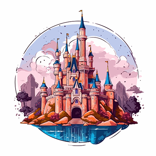 disney castle in anime style, vector, high saturation