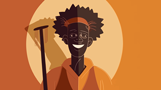 Labour day, smiling afro-american labourer with his tool, rays on all sides, vector illustration