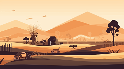 beautiful african landscape with modern farms and farming equipment. minimal vector design.