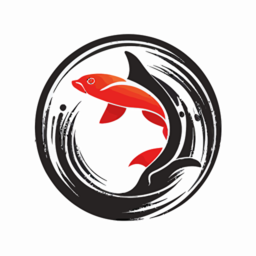 an incredibly simple vector logo of a koi fish within a circle