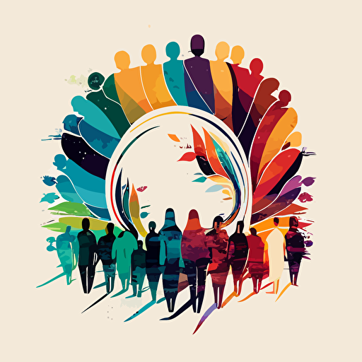 iconic image of people living in harmony, vector, 2d, flat, symbolic, energy, emotive, “People First”