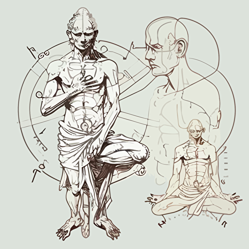 lineage asana shankara meditation isometric hand drawn sketches line drawing illustration vector