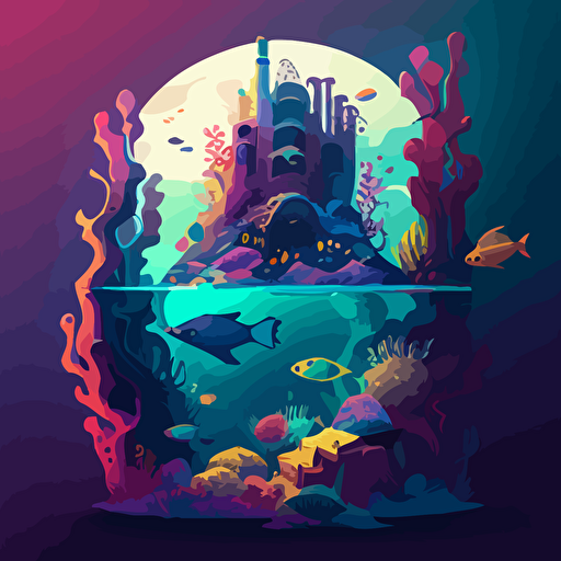an underwater stronghold, vector style, colorful