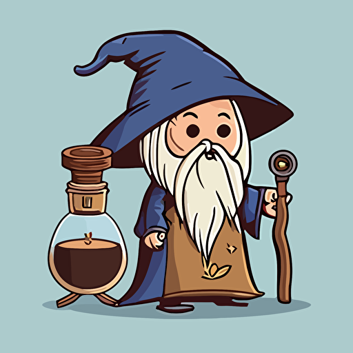 vector art, cartoon style coffee bean as wizard with wand and robe v5 ar 16:9
