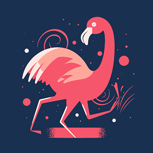 Flamingo, Dancing in a Nightclub, Energetic, Comic vector illustration style, flat design, minimalist logo, minimalist icon, flat icon, adobe illustrator, cute, Simple
