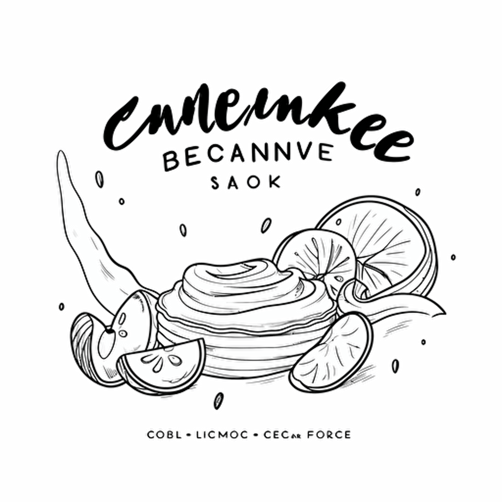 a vector black and white line drawing logo for a baking company. Baked Change: Savor my consciously crafted confections and know that you’re collaborating on a recipe for positive change. You may even feel the calm baked into each bite! Indulge with purpose. Bake Change! a vector black and white ink line drawing minimalist logo style. white background