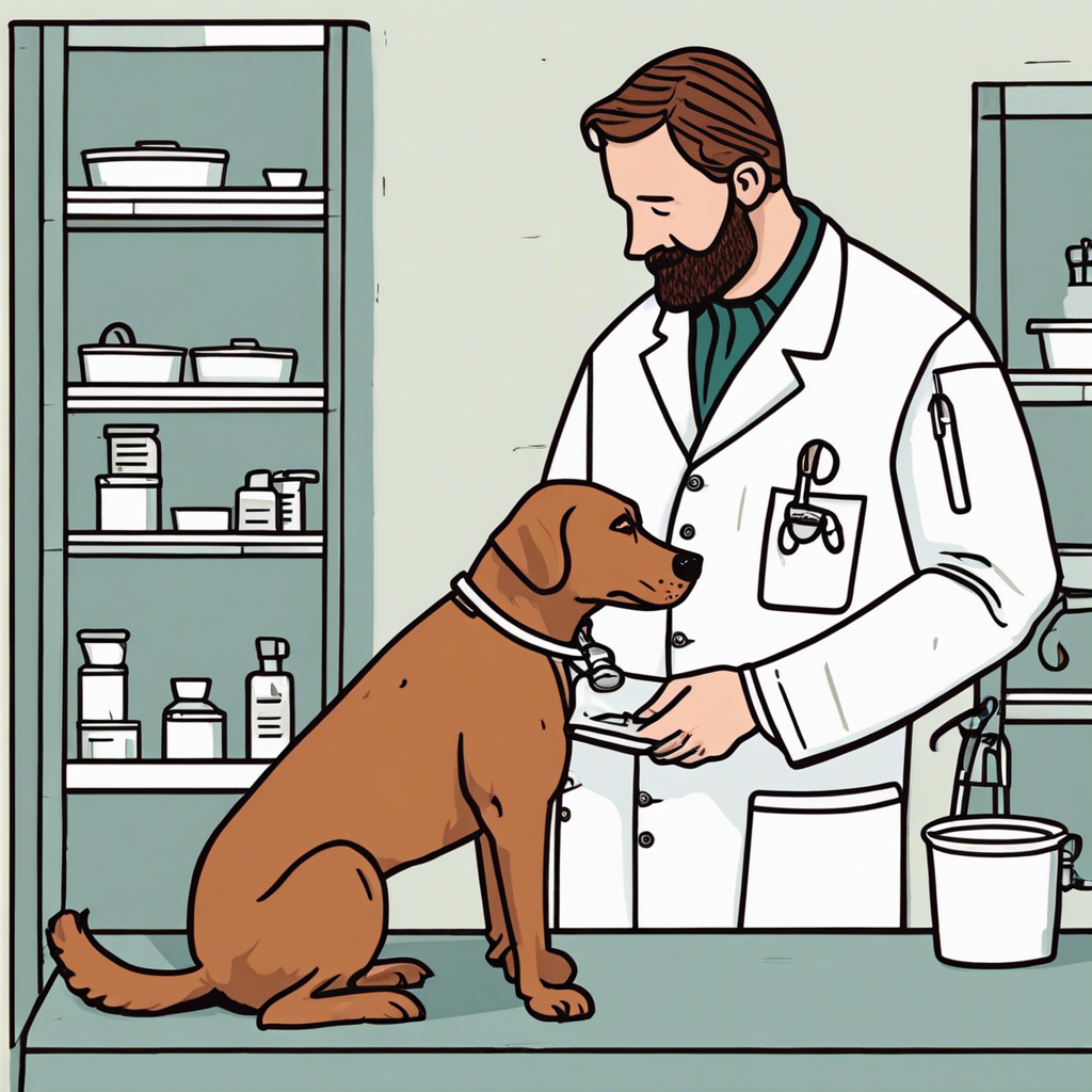 Veterinarian caring for a dog in a clinic.