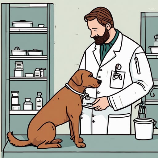 Veterinarian caring for a dog in a clinic.