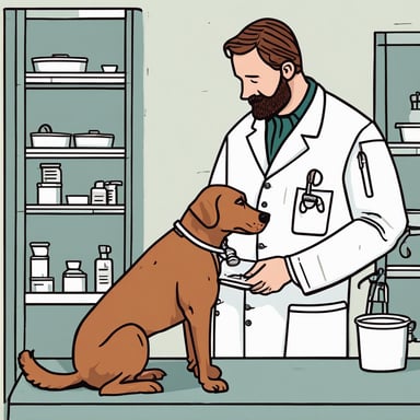 Veterinarian caring for a dog in a clinic.